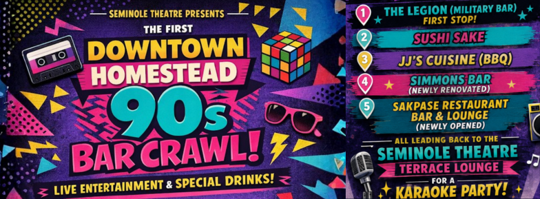 Seminole Theatre presents: 90s Throwback Bar Crawl (Sing-Along Edition)